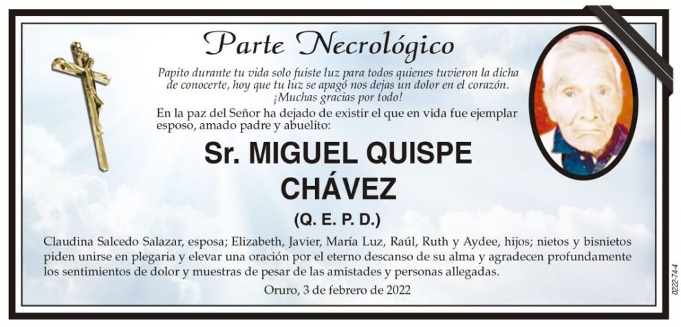 Necrológico de Miguel Quispe Chávez
