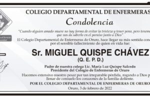 Condolencia por el fallecimiento de Miguel Quispe Chávez