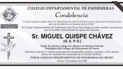 Condolencia por el fallecimiento de Miguel Quispe Chávez