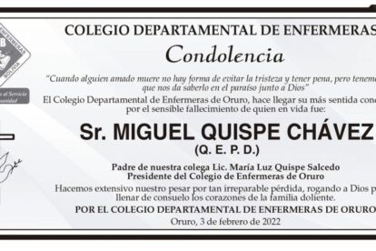Condolencia por el fallecimiento de Miguel Quispe Chávez