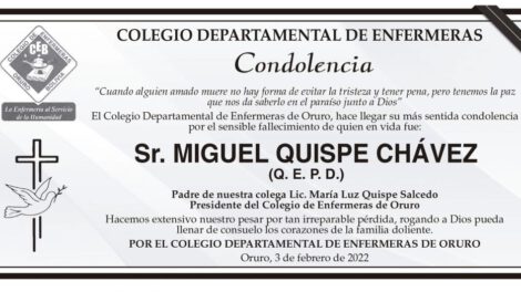 Condolencia por el fallecimiento de Miguel Quispe Chávez