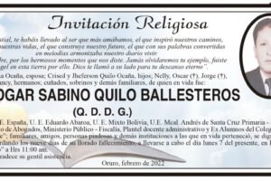 Invitación Religiosa para Dr. Edgar Sabino Quilo Ballesteros