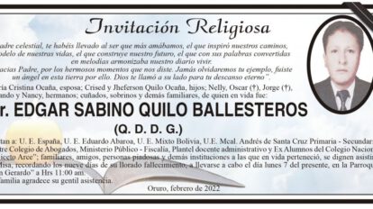 Invitación Religiosa para Dr. Edgar Sabino Quilo Ballesteros