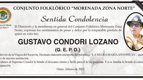 Sentida Condolencia por Gustavo Condori Lozano