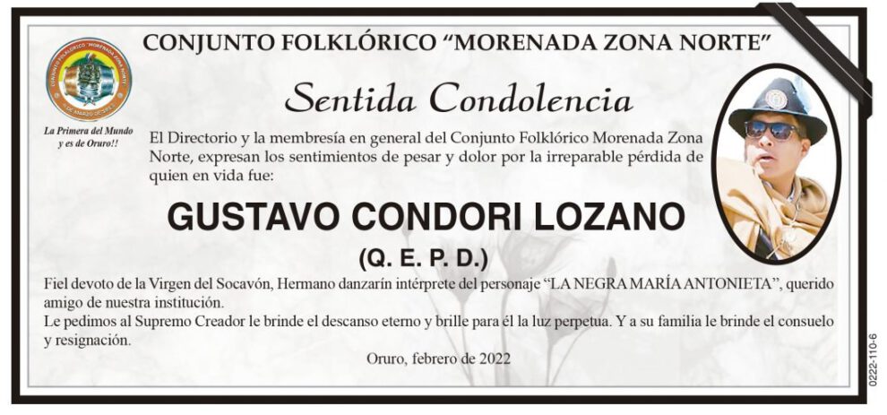 Sentida Condolencia por Gustavo Condori Lozano