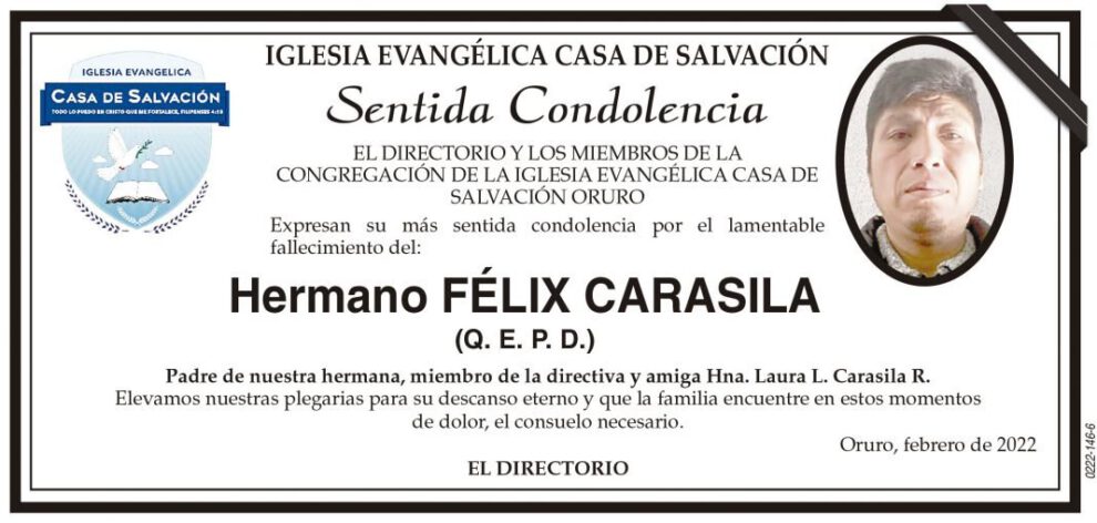 Condolencias por el fallecimiento de Félix Carasila