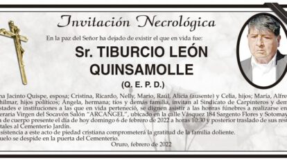 Invitación necrológica para Tiburcio León Quinsamolle