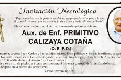 Aux. de Enf. PRIMITIVO CALIZAYA COTAÑA Q. E. P. D.