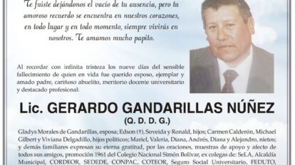 Agradecimiento e Invitación Religiosa por Lic. Gerardo Gandarillas Núñez