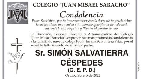 Condolencia por el fallecimiento de Simón Salvatierra Céspedes