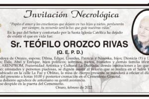 Invitación Necrológica para Teófilo Orozco Rivas