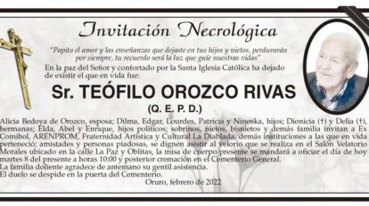 Invitación Necrológica para Teófilo Orozco Rivas