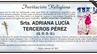 Obituario de Adriana Lucía Terceros Pérez