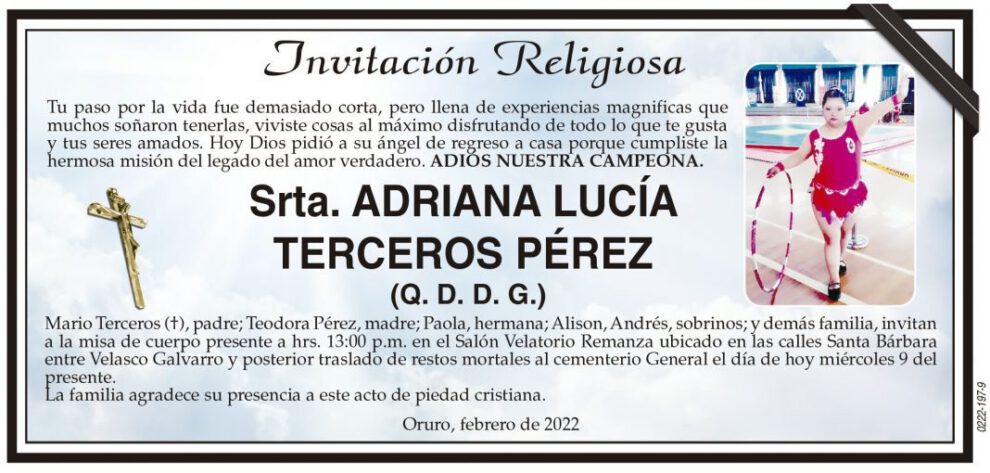 Obituario de Adriana Lucía Terceros Pérez
