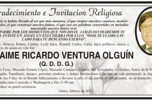 Agradecimiento e invitación religiosa para Jaime Ricardo Ventura Olguín