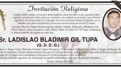 Invitación Religiosa para LADISLAO BLADIMIR GIL TUPA