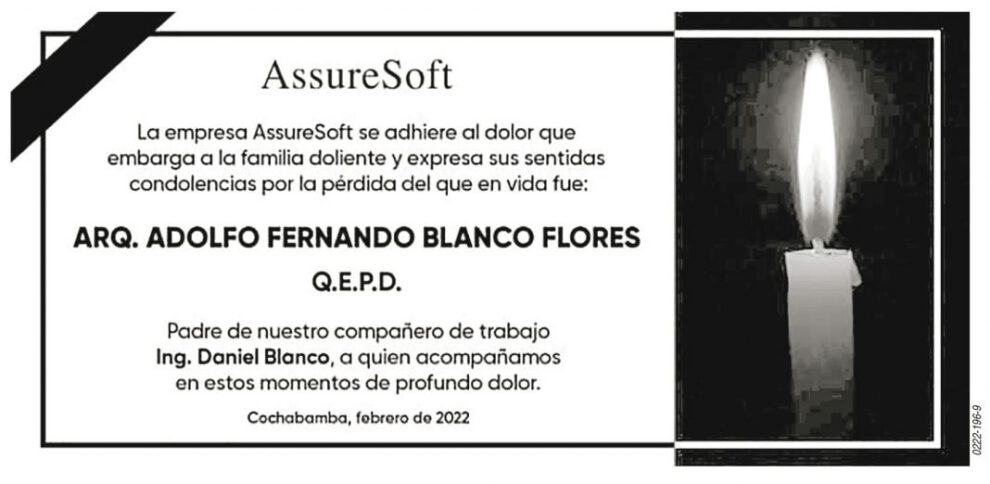 Necrológico de ARQ. Adolfo Fernando Blanco Flores