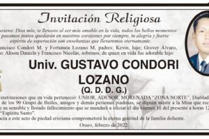Invitación Religiosa para Univ. Gustavo Condori Lozano