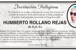 Invitación Religiosa en memoria de Humberto Rollano Rejas