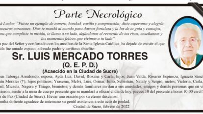 Parte Necrológico de Luis Mercado Torres
