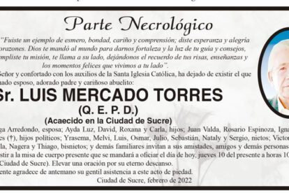 Parte Necrológico de Luis Mercado Torres