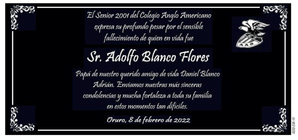 Necrológico Sr. Adolfo Blanco Flores