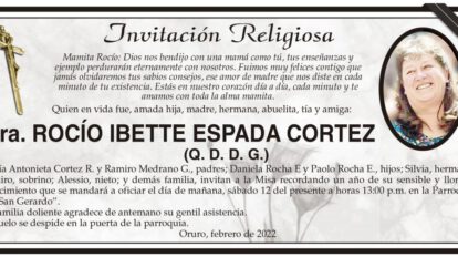Invitación Religiosa para Rocío Ibette Espada Cortez
