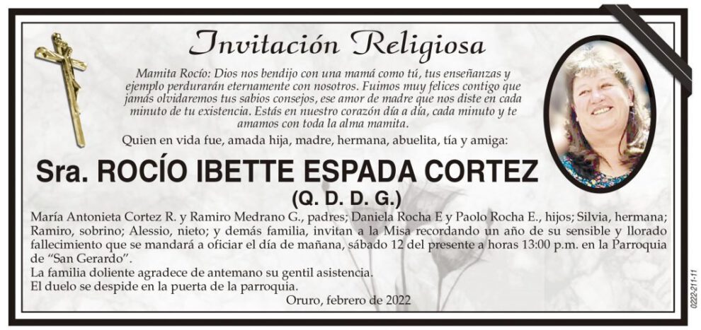 Invitación Religiosa para Rocío Ibette Espada Cortez