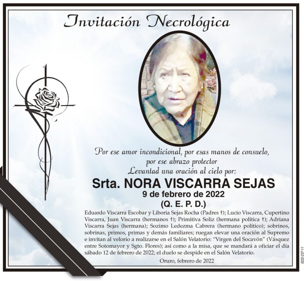 Invitación Necrológica: Nora Viscarra Sejas