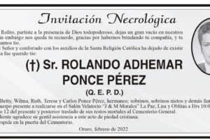 Invitación Necrológica para Rolando Adhemar Ponce Pérez