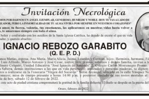 Invitación Necrológica para Ignacio Rebozo Garabito