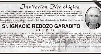Invitación Necrológica para Ignacio Rebozo Garabito