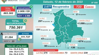Covid-19 en Bolivia: 733 nuevos contagios y 23 fallecidos