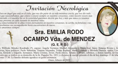 Invitación Necrológica para Emilia Rodo Ocampo