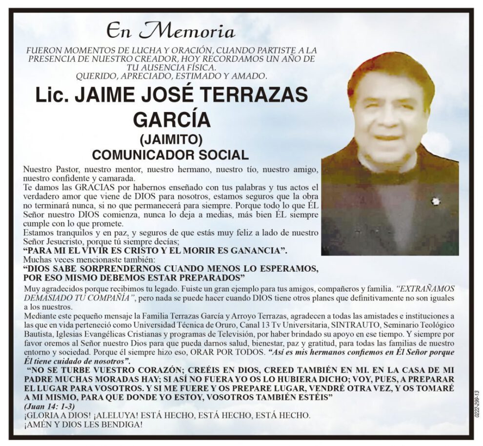 Obituario Lic. Jaime José Terrazas García