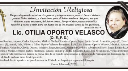Lic. Otilia Oporto Velasco Q. E. P. D.