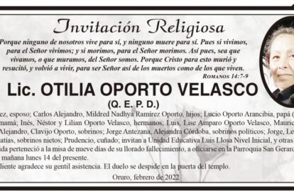 Lic. Otilia Oporto Velasco Q. E. P. D.