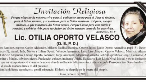 Lic. Otilia Oporto Velasco Q. E. P. D.
