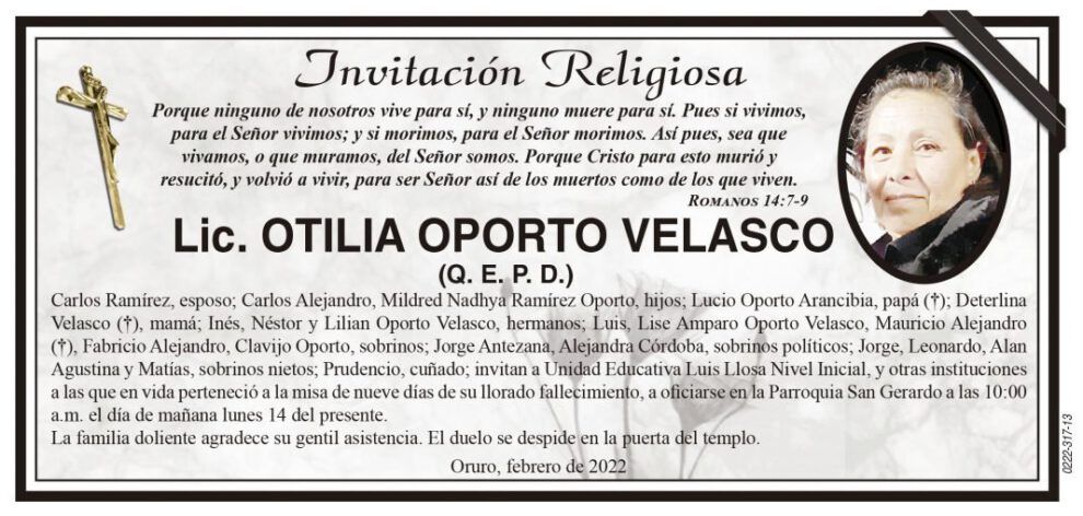 Lic. Otilia Oporto Velasco Q. E. P. D.