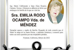 Condolencia por la Sra. Emilia Rodo Ocampo