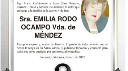 Condolencia por la Sra. Emilia Rodo Ocampo