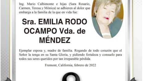 Condolencia por la Sra. Emilia Rodo Ocampo