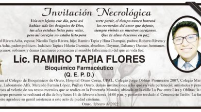 Invitación Necrológica: Lic. Ramiro Tapia Flores