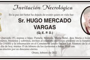 Invitación Necrológica: Sr. Hugo Mercado Vargas (Q. E. P. D.)