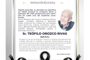Invitación Religiosa para Teófilo Orozco Rivas