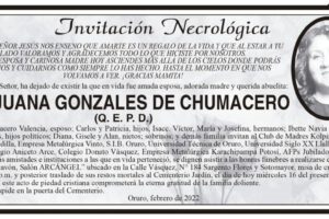 Invitación Necrológica de Juana Gonzales de Chumacero