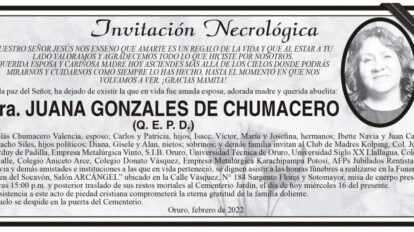 Invitación Necrológica de Juana Gonzales de Chumacero