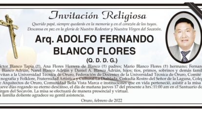 Obituarios de Arq. Adolfo Fernando Blanco Flores
