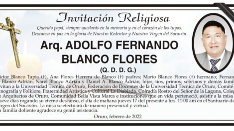 Obituarios de Arq. Adolfo Fernando Blanco Flores