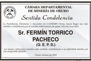 Condolencias por el fallecimiento de Fermín Torrico Pacheco